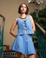 Denim Blue Tied Up Linen Vest
