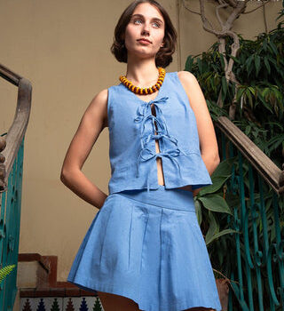 Denim Blue Tied Up Linen Vest