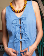Denim Blue Tied Up Linen Vest - Image 2