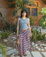 Dusty Pink Checks Maxi Flowy Wrap