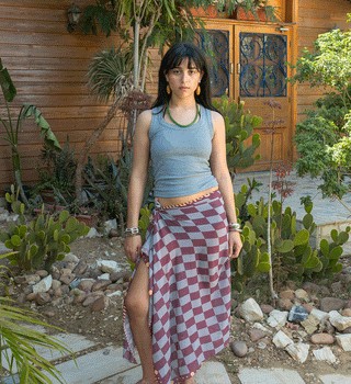 Dusty Pink Checks Maxi Flowy Wrap