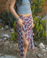 Dusty Pink Checks Maxi Flowy Wrap - Image 3