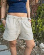 Female Beige Crinkled Shorts - Image 3