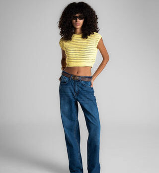 Female Blue Mid Rise Relaxed Jeans