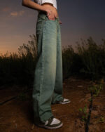 Female Wide-leg Yellow Tint Washed Jeans - Image 3