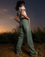 Female Wide-leg Yellow Tint Washed Jeans - Image 2