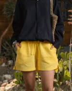 Female Yellow Crinkled Shorts - Image 2
