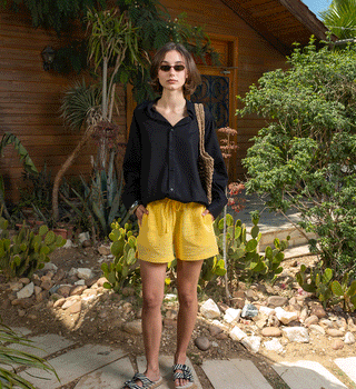 Female Yellow Crinkled Shorts