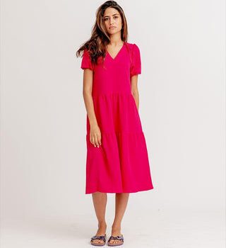 Fuchsia Ruffled Midi Dress