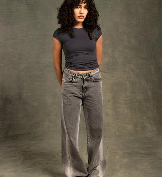 Grey Border Washed Straight Jeans