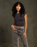 Grey Half Sleeve Cropped Top - Image 2
