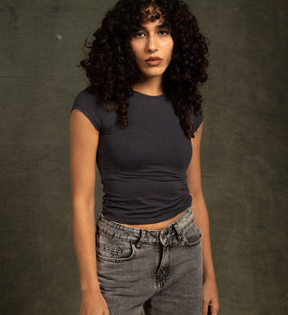 Grey Half Sleeve Cropped Top