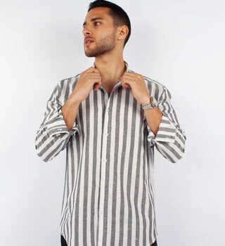 Grey Striped Linen Shirt