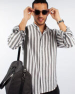 Grey Striped Linen Shirt - Image 2