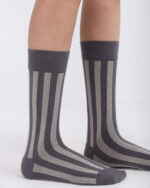 Grey Striped Retro Neck Socks - Image 2