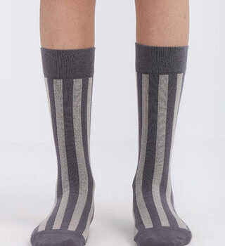 Grey Striped Retro Neck Socks