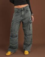 Grey Washed Multi-Pocket Cargo Jeans - Image 4