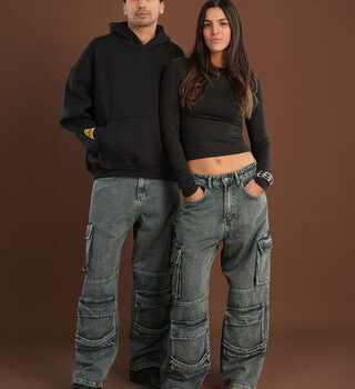 Grey Washed Multi-Pocket Cargo Jeans