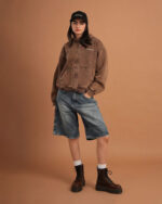 Khaki Washed Boxy Zip-Up Hoodie - Image 6