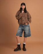 Khaki Washed Boxy Zip-Up Hoodie - Image 4