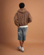 Khaki Washed Boxy Zip-Up Hoodie - Image 3