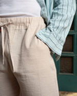 Male Beige Crinkled Shorts - Image 3