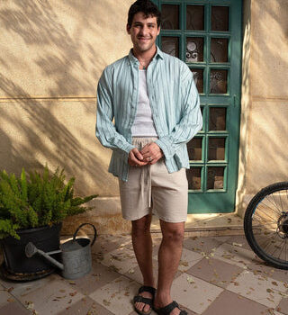 Male Beige Crinkled Shorts