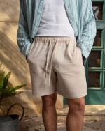 Male Beige Crinkled Shorts - Image 2