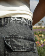 Male Wide-leg Grey Washed Cargo Jeans - Image 5