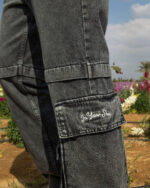 Male Wide-leg Grey Washed Cargo Jeans - Image 3