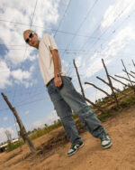 Male Wide-leg Light Blue Washed Cargo Jeans - Image 3