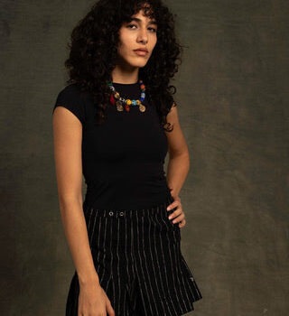 Navy Blue Half Sleeve Cropped Top