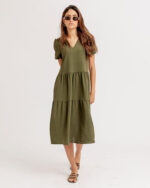 Olive Green Ruffled Midi Dress