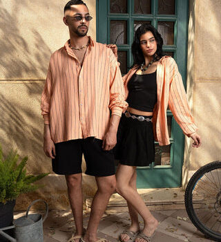 Orange Striped Linen Shirt