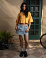 Pastel Orange Cropped Camp Shirt