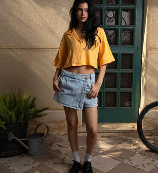 Pastel Orange Cropped Camp Shirt