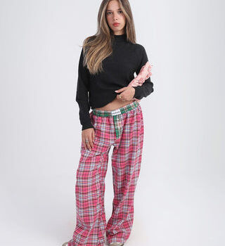 Pink Black Multicolor Plaid Boxer Pants