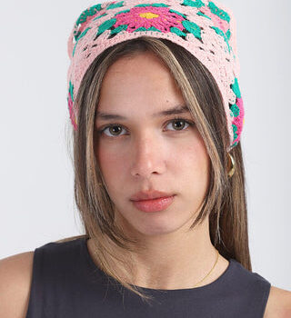 Pink Crochet Flower Bandana