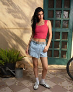 Pink Cropped Square Neck Top