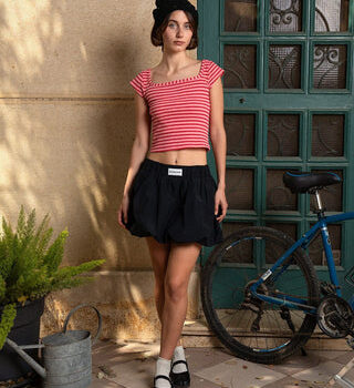 Pink Stripped Square Neck Top