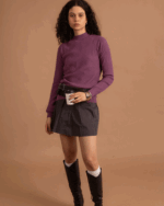 Purple Ribbed Mock Neck Top