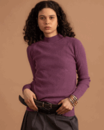 Purple Ribbed Mock Neck Top - Image 2