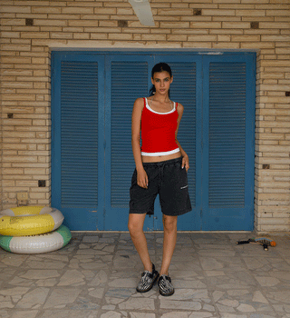 Red Double Layer Strap Top