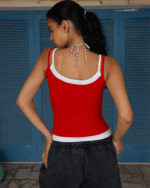 Red Double Layer Strap Top - Image 2