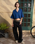 Royal Blue Cropped Camp Shirt - Image 2