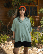 Sage Green Oversized Short Sleeve Shirt - Image 2