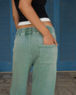 Sage Green Washed Wide Leg Swants - Image 3