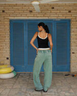 Sage Green Washed Wide Leg Swants - Image 2