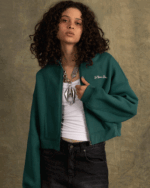 Green Cropped Oversized Zip-Up Hoodie - Image 3