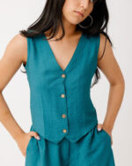 Teal Linen Vest - Image 2